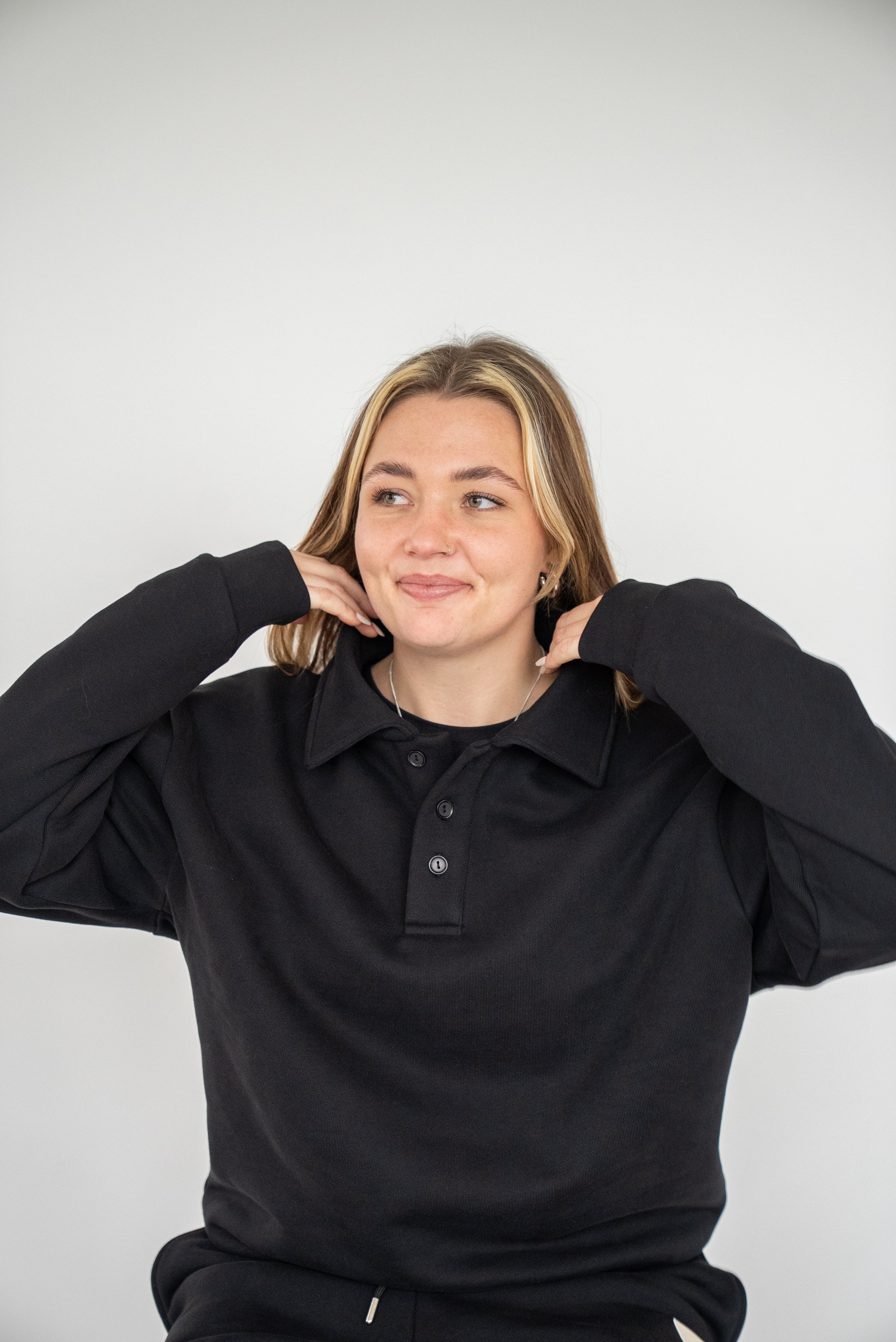 Oversized Heavy Premium Black Polo Sweater