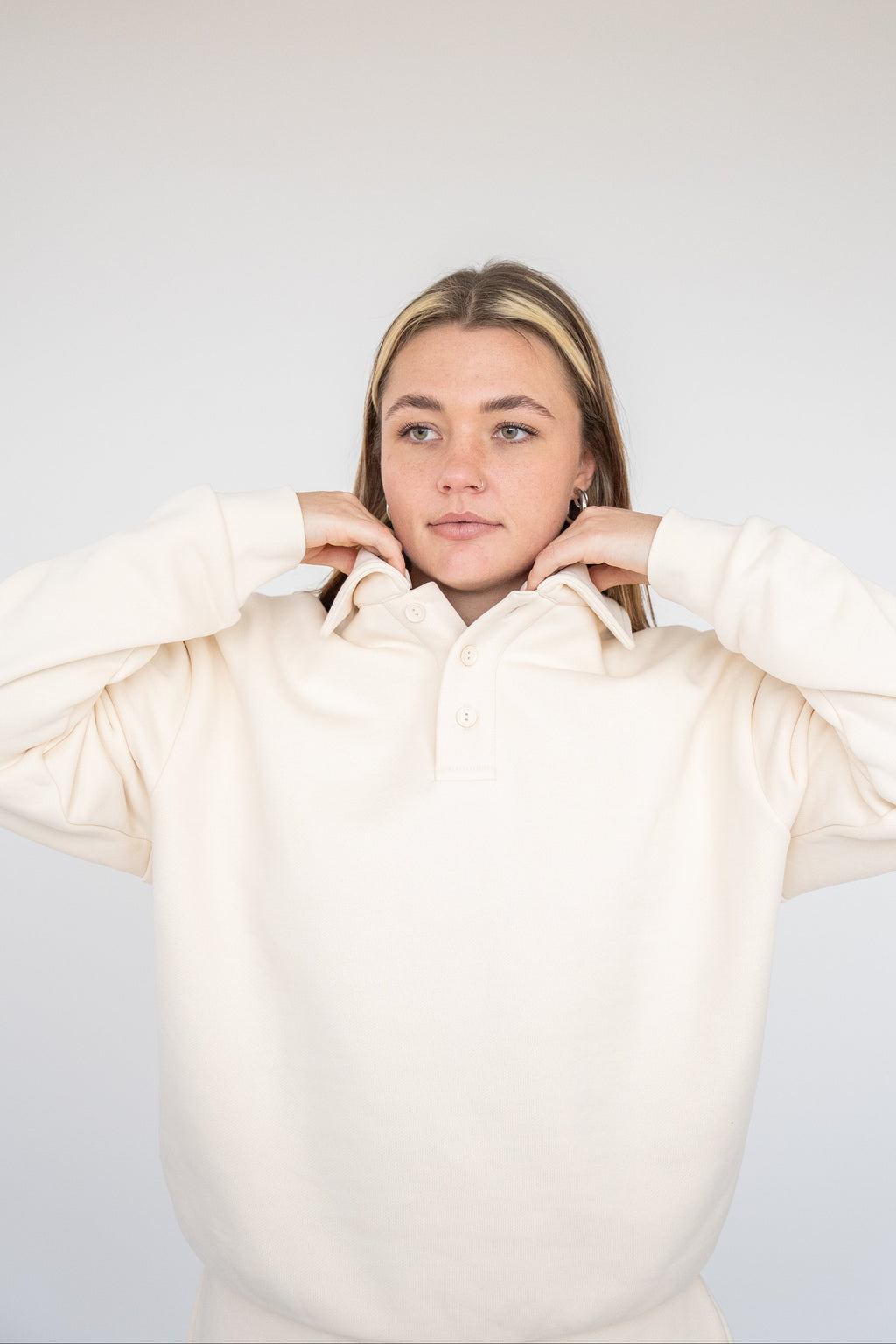 Oversized Heavy Premium Beige Polo Sweater
