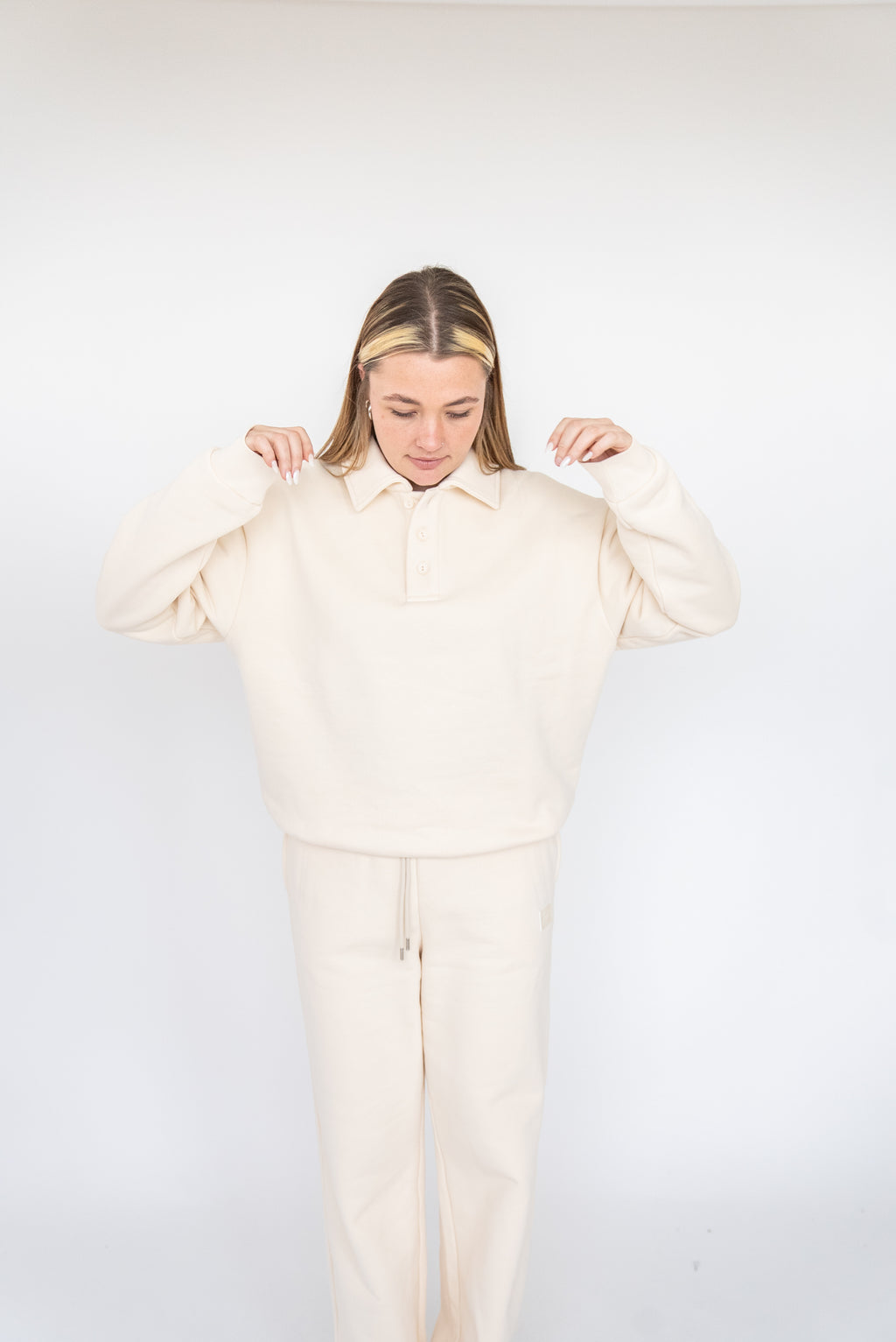 Oversized Heavy Premium Beige Polo Sweater