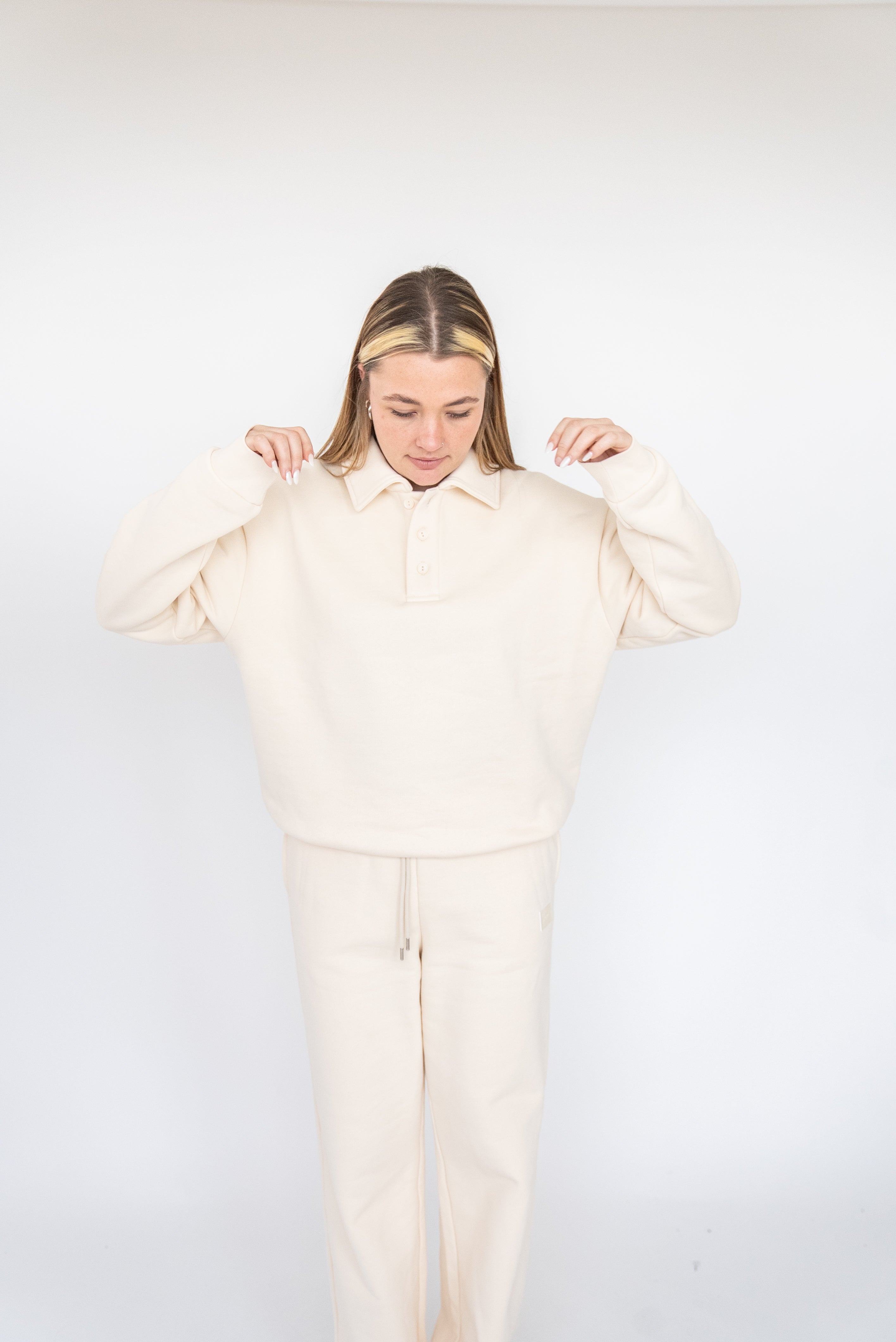 Oversized Heavy Premium Beige Polo Sweater